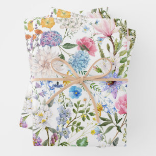 Feuille De Papier Cadeau Aquarelle Fleurs Jardins Mixtes