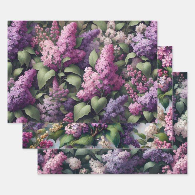 Feuille De Papier Cadeau Aquarelle Fleurs Lilac Découpage botanique (Lot)