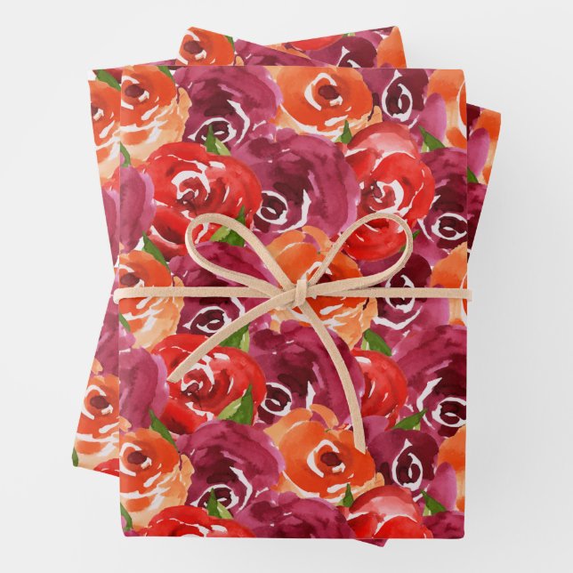 Feuille De Papier Cadeau Aquarelle Floral Collage (En situation)
