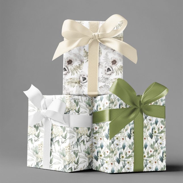 Feuille De Papier Cadeau Aquarelle Floral Flower White Cream Mariage (Créateur téléchargé)