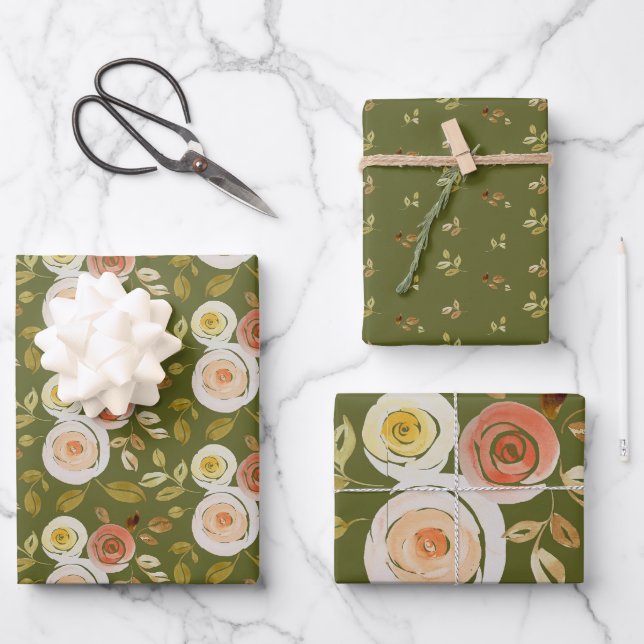 Feuille De Papier Cadeau Aquarelle Floral Rose (Recto)