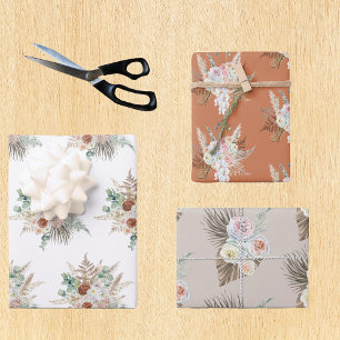 Feuille De Papier Cadeau Aquarelle Florale Boho Terra Cotta Pampas