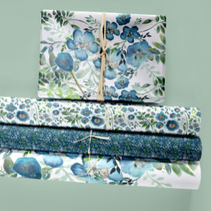 Feuille De Papier Cadeau Aquarelle Florale Découpage bleu Cadeau