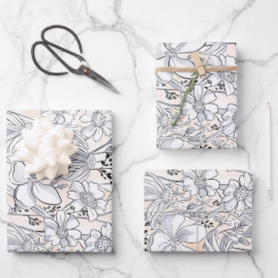 Feuille De Papier Cadeau Aquarelle florale esquissée