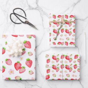 Feuille De Papier Cadeau Aquarelle fraise sauvage Anniversaire