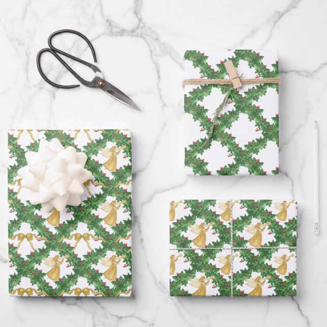 Feuille De Papier Cadeau Aquarelle Golden Angel Garland (Recto)