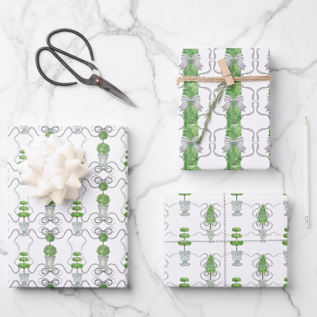 Feuille De Papier Cadeau Aquarelle Gris vaches et vert Topio (Recto)