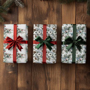 Feuille De Papier Cadeau Aquarelle hiver Fleur florale Noël