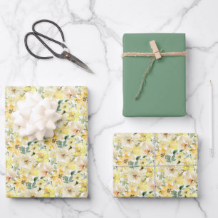 Feuille De Papier Cadeau Aquarelle jaune soleil Botanique