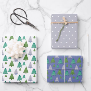 Feuille De Papier Cadeau Aquarelle Joyeux Arbre vert pourpre