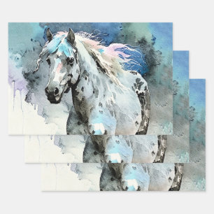 Feuille De Papier Cadeau Aquarelle Jument Appaloosa Fringante