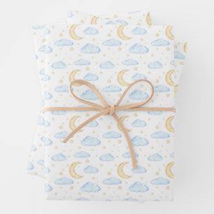 Feuille De Papier Cadeau Aquarelle Lune étoiles et nuages Motif