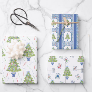 Feuille De Papier Cadeau Aquarelle Mahjong Christmas Tree