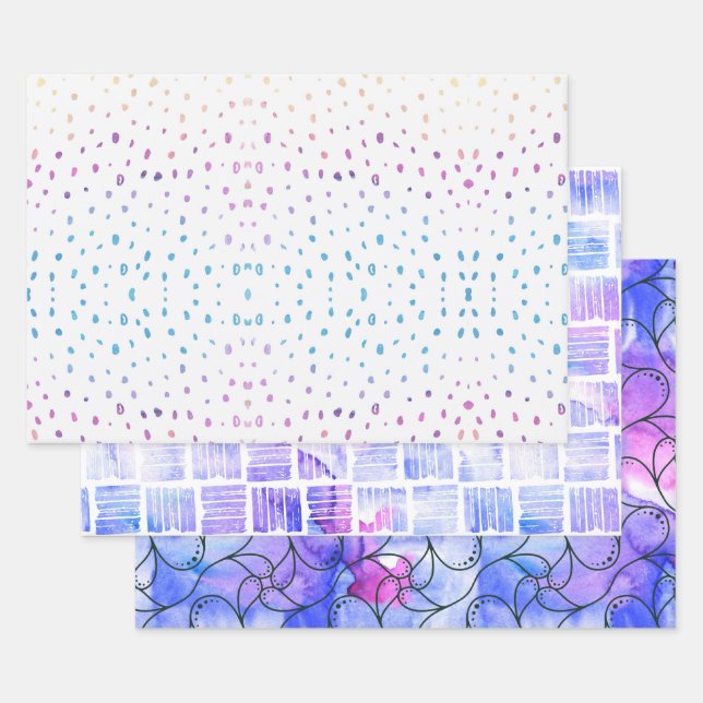 Feuille De Papier Cadeau Aquarelle Main dessinée cercle carré abstrait (Lot)