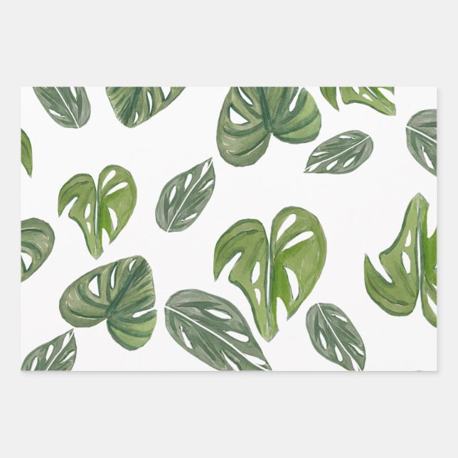 Feuille De Papier Cadeau Aquarelle main Monstera Adansonii Leaf (Devant)