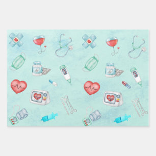 Feuille De Papier Cadeau Aquarelle Médicale Docteur Infirmière Thème