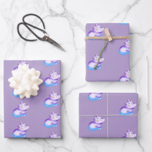 Feuille De Papier Cadeau Aquarelle mignonne Baby Hippo