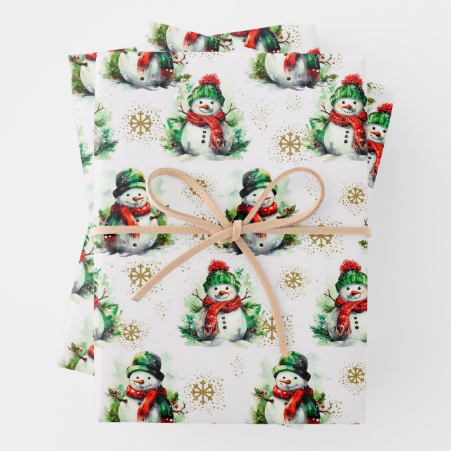 Feuille De Papier Cadeau Aquarelle mignonne Frostée en vert rouge (En situation)