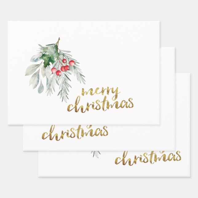 Feuille De Papier Cadeau Aquarelle Mistletoe (Lot)