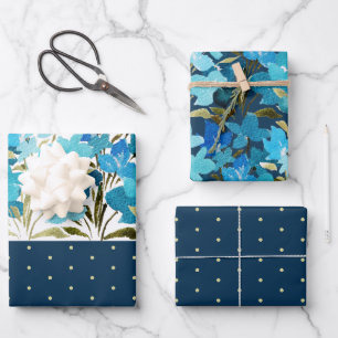 Feuille De Papier Cadeau Aquarelle moderne Boho Blue Flural peint à la main