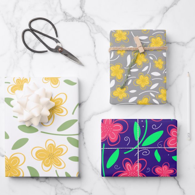 Feuille De Papier Cadeau Aquarelle moderne Florale Fleurs botaniques (Recto)