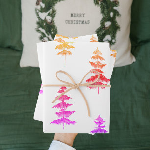 Feuille De Papier Cadeau Aquarelle moderne hiver pin rose arbre Noël