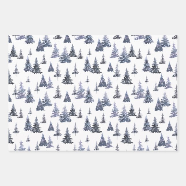 Feuille De Papier Cadeau Aquarelle moderne Noël Pin vert Wrappi (Devant)