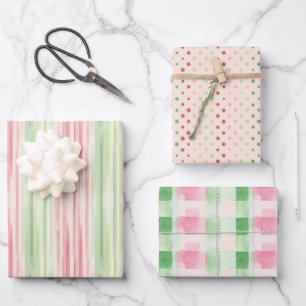 Feuille De Papier Cadeau Aquarelle moderne simple rose et vert