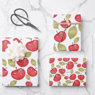 Feuille De Papier Cadeau Aquarelle Motif Apple peinte à la main