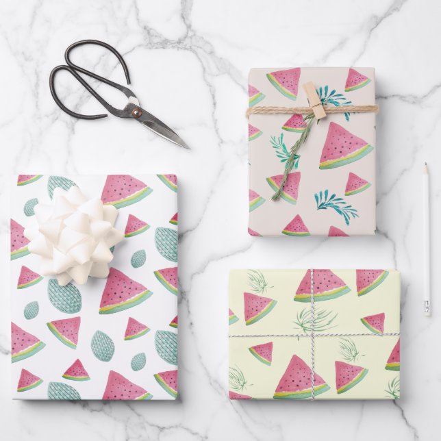 Feuille De Papier Cadeau Aquarelle Motif de pastèque peinte à la main (Recto)