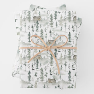 Feuille De Papier Cadeau Aquarelle Motif de pin sauvage