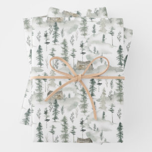 Feuille De Papier Cadeau Aquarelle Motif de pin sauvage
