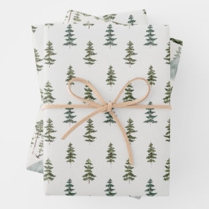 Feuille De Papier Cadeau Aquarelle Motif de pin sauvage