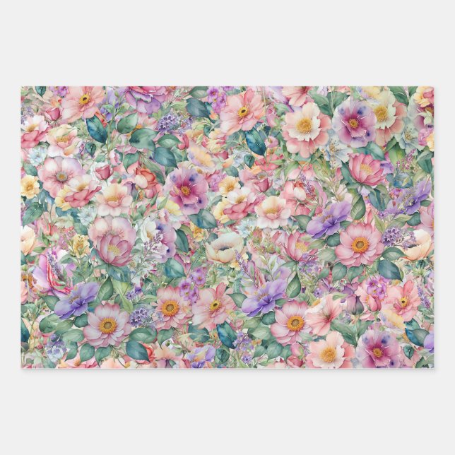 Feuille De Papier Cadeau Aquarelle motif floral, Arrière - plan floral (Devant)