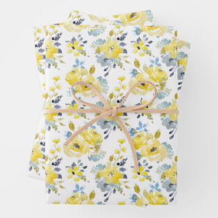 Feuille De Papier Cadeau Aquarelle Motif Floral Jaune