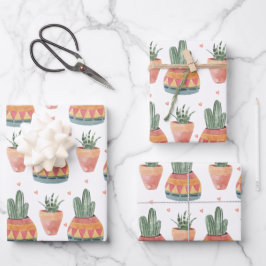Feuille De Papier Cadeau Aquarelle Motif Succulent