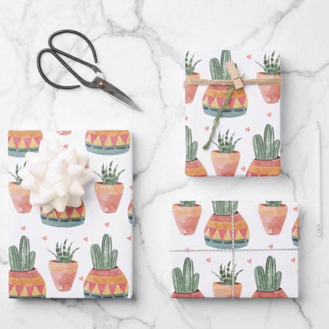 Feuille De Papier Cadeau Aquarelle Motif Succulent (Recto)