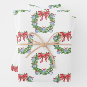 Feuille De Papier Cadeau Aquarelle Noël Chinoiserie Ornement Wreath
