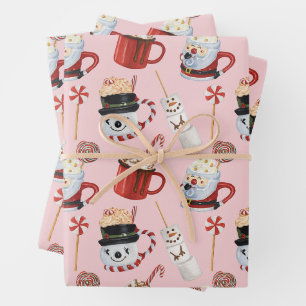 Feuille De Papier Cadeau Aquarelle Noël Chocolat de cacao chaud