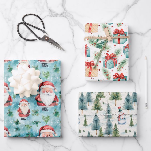 Feuille De Papier Cadeau Aquarelle Noël de Noël Thème (Recto)