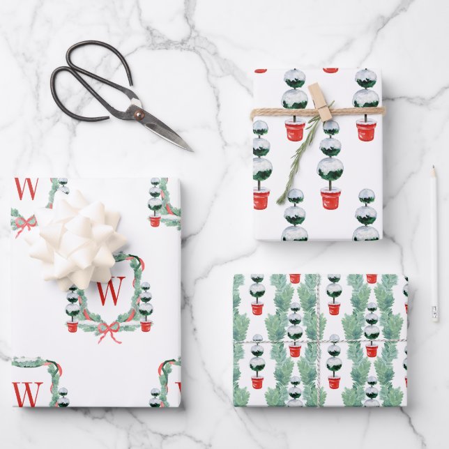 Feuille De Papier Cadeau Aquarelle Noël Topio Cimier Monogramme (Recto)