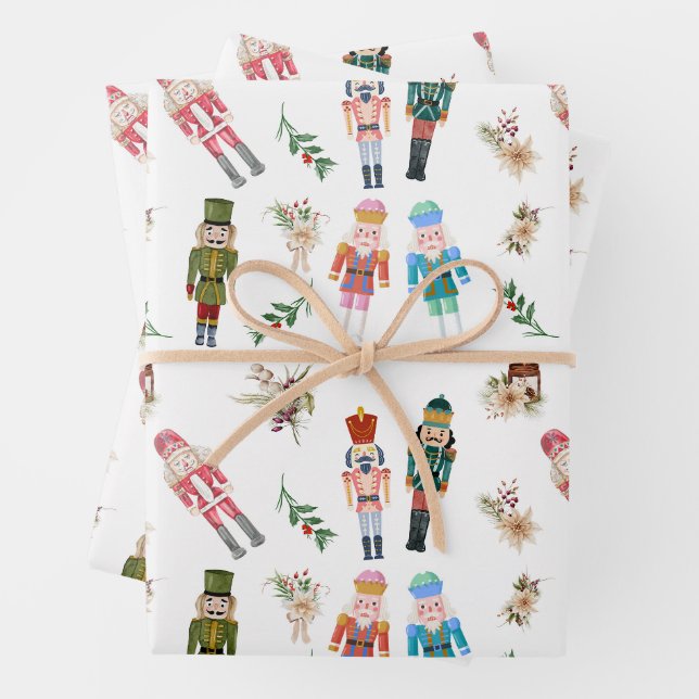 Feuille De Papier Cadeau Aquarelle Noisettes de Noël Collage (En situation)