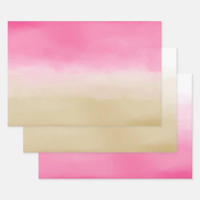 Feuille De Papier Cadeau Aquarelle Ombre or rose (Lot)