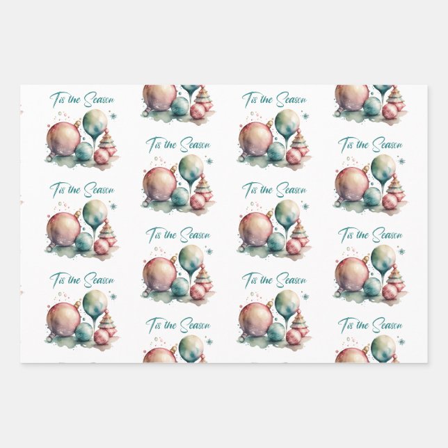 Feuille De Papier Cadeau Aquarelle Ornements Noël (Devant 2)