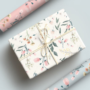 Feuille De Papier Cadeau Aquarelle Pastel Pink & Sage Fleur sauvage
