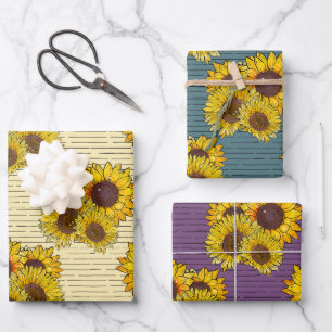 Feuille De Papier Cadeau Aquarelle Pastel Sunflower
