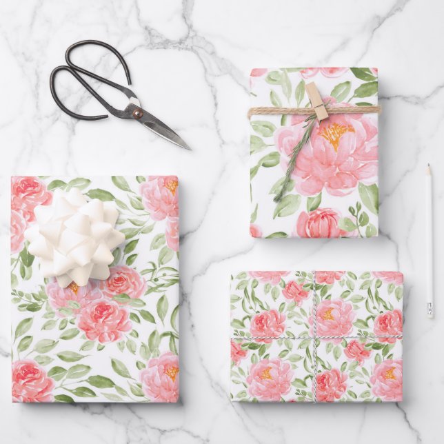 Feuille De Papier Cadeau Aquarelle Peony motif floral (Recto)