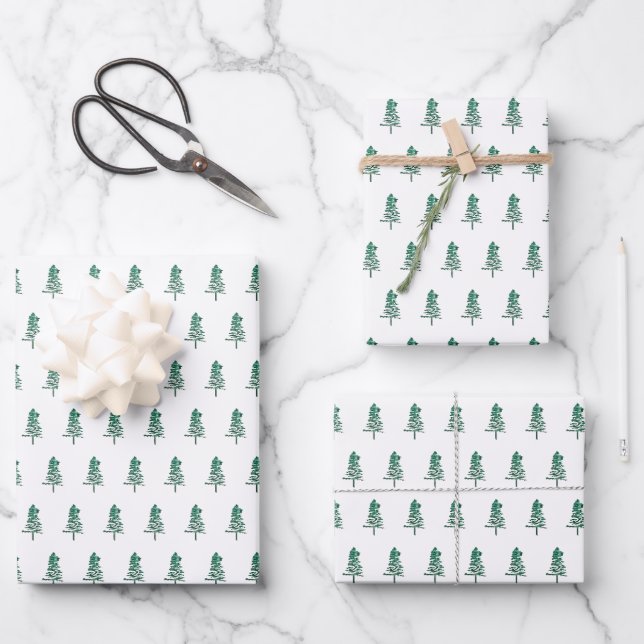 Feuille De Papier Cadeau Aquarelle Pine Tree Noël (Recto)