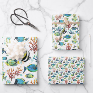 Feuille De Papier Cadeau Aquarelle Poisson tropical