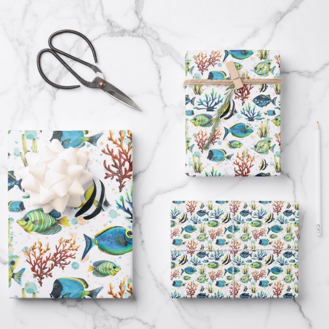 Feuille De Papier Cadeau Aquarelle Poisson tropical (Recto)